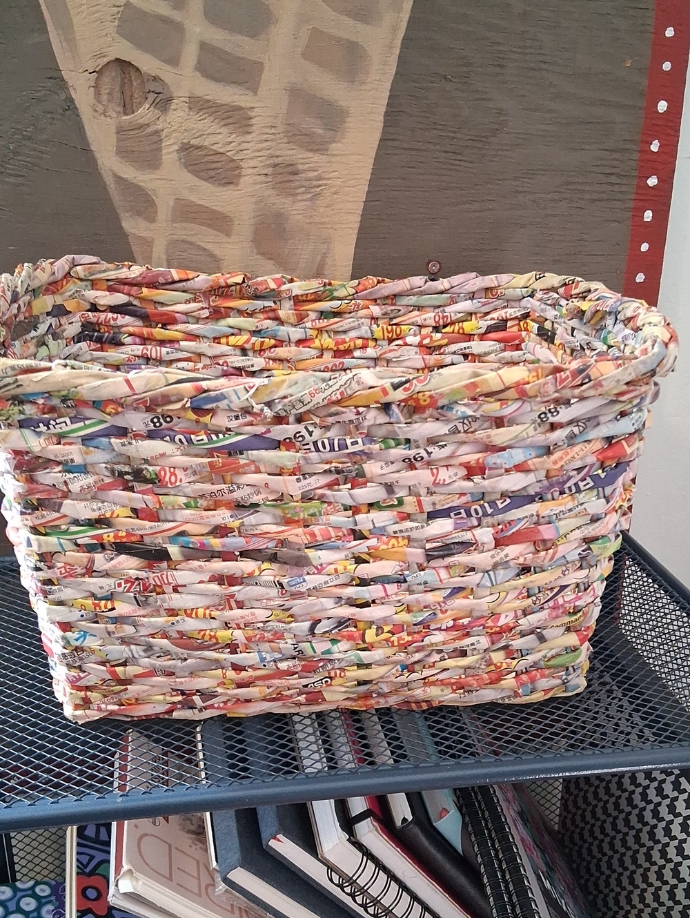 Handwoven Multicolor Paper Basket - Eco-Friendly Home Accents